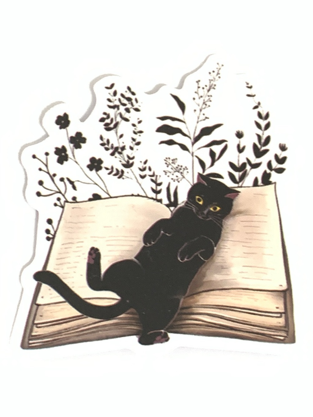 Black Cat on Book Vinyl Sticker
